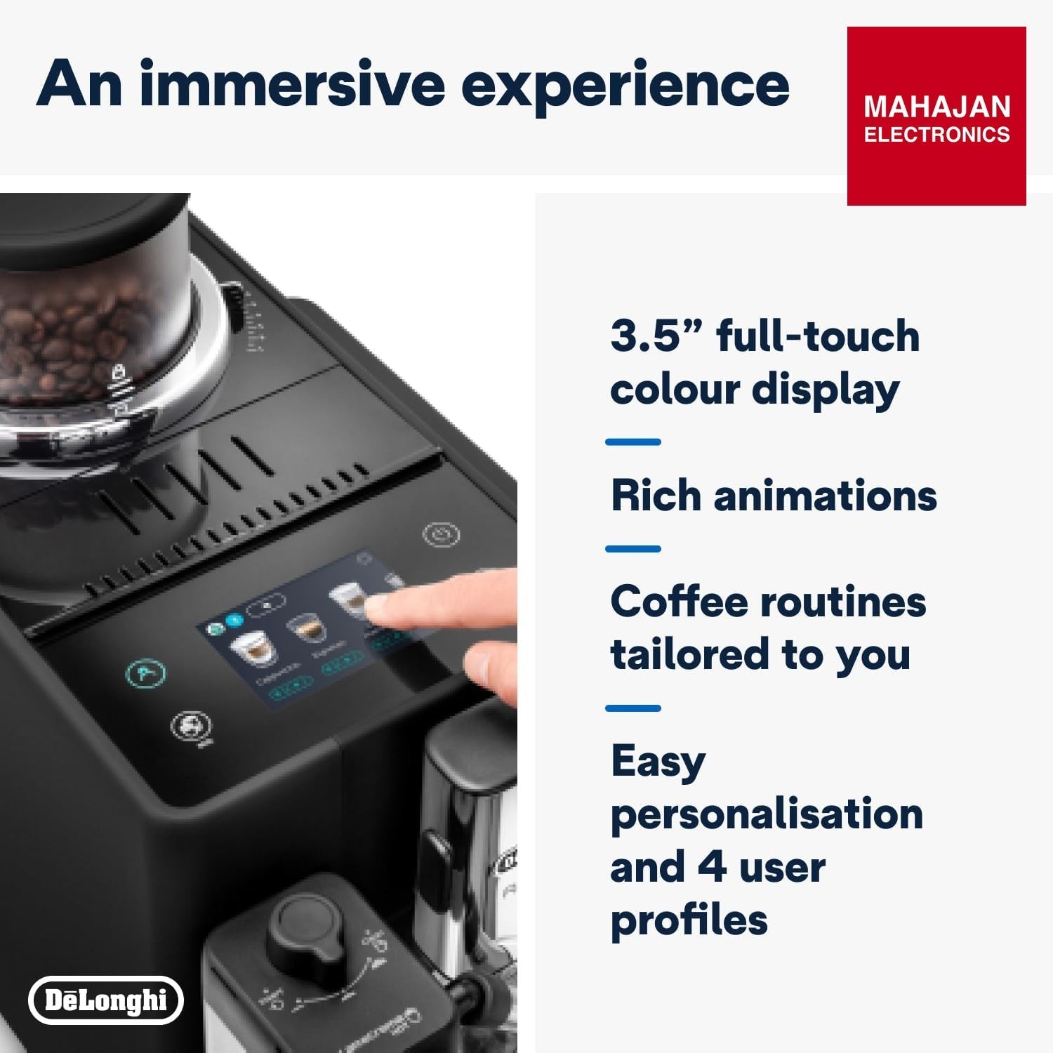 De'Longhi Rivelia EXAM440.55.B Fully Automatic Coffee Machine – LatteCrema Hot, Automatic Milk Frother – Mahajan Electronics Online.