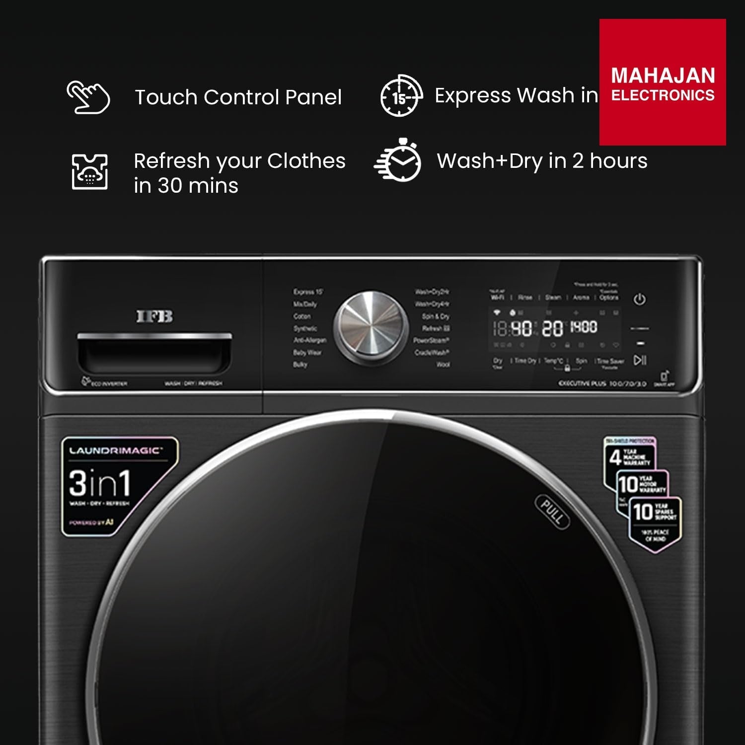 IFB EXECUTIVE PLUS ZXB 10 Kg/7 Kg/3 Kg 3-in-1, AI Powered, Fully Automatic Washer Dryer Refresher (IFB – Mahajan Electronics Online.