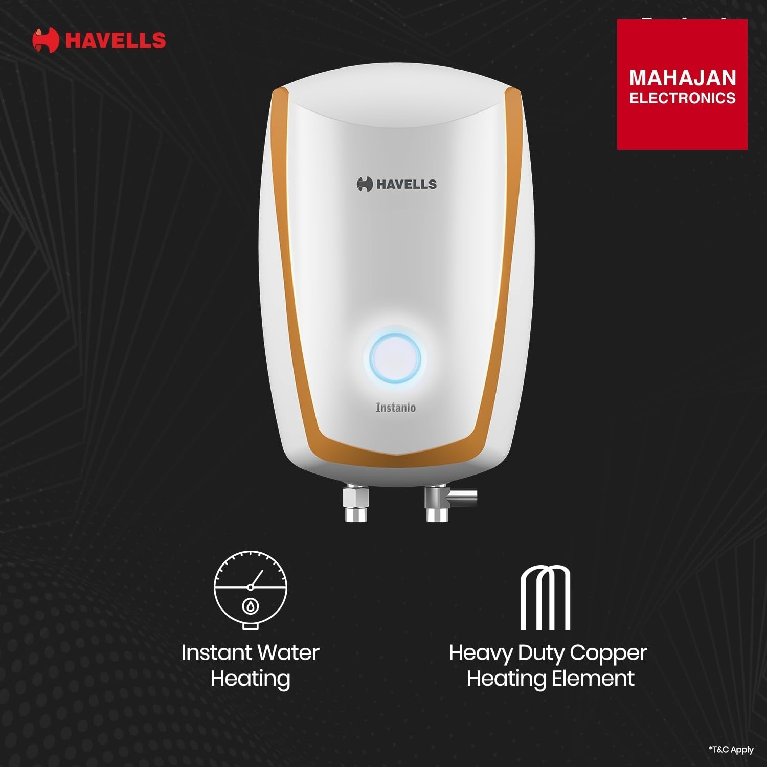 Havells Instanio 3L Instant Water Heater(Geyser)|Temp. Sensing LED Indicator| Rust & Shock Proof Body| ISI – Mahajan Electronics Online.