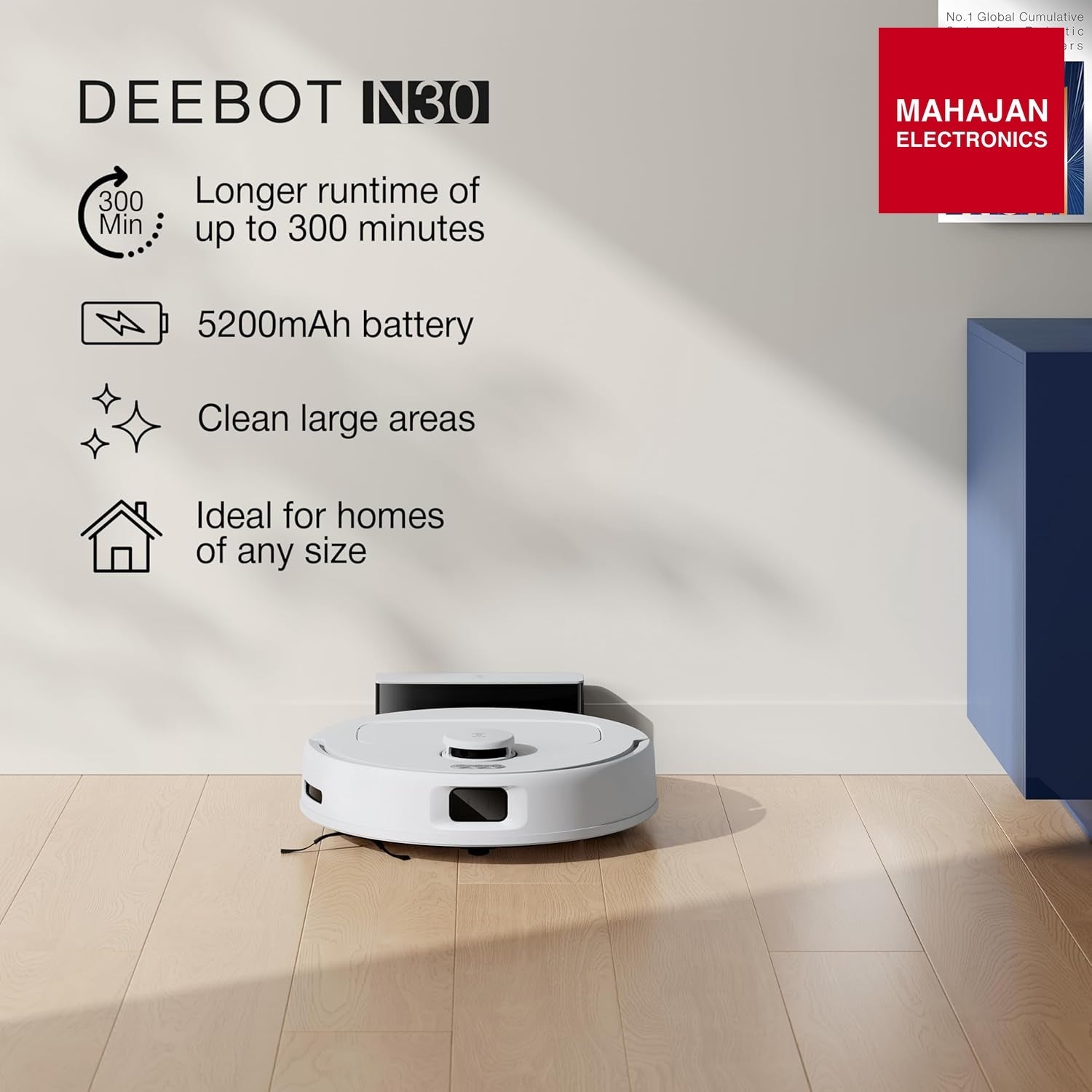 ECOVACS DEEBOT N30 White 2 in 1 Robot Vacuum Cleaner & Mop, 2025 New Launch, 10000 Pa Suction, 5200mAh – Mahajan Electronics Online.