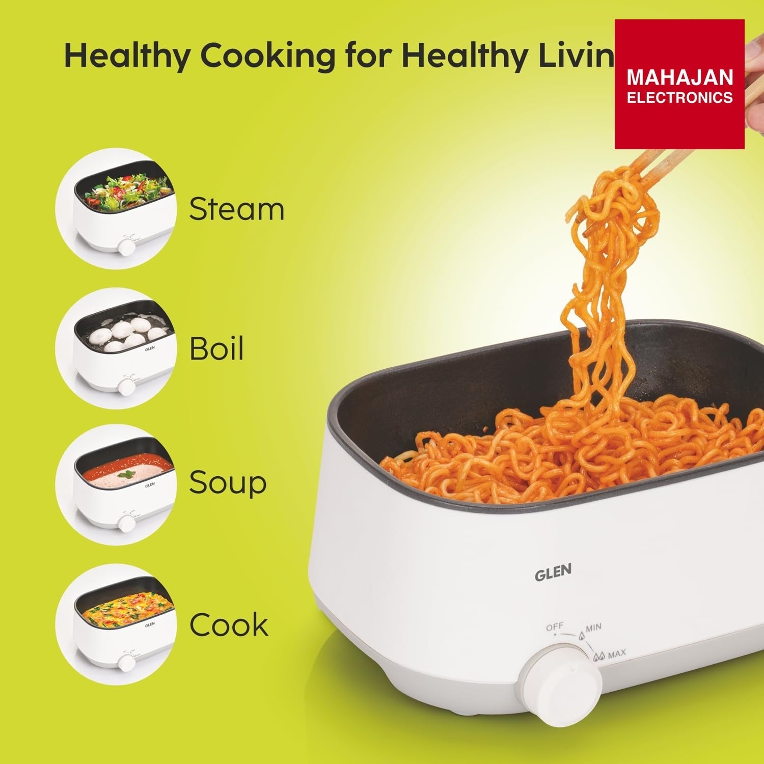 Glen SA-3051MFS 3 In 1 Multi Cooker & Food Steamer, 600W, With Nonstick Pot, 2 Power Settings, Vegetable – Mahajan Electronics Online.