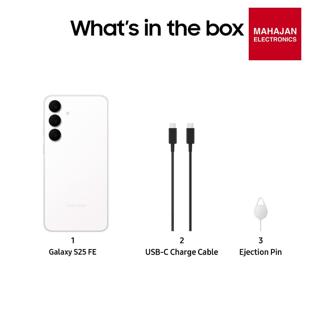 Samsung Galaxy S25 FE 5G Smartphone with Galaxy AI (White, 8GB RAM, 512GB Storage), 12MP Front Camera – Mahajan Electronics Online.
