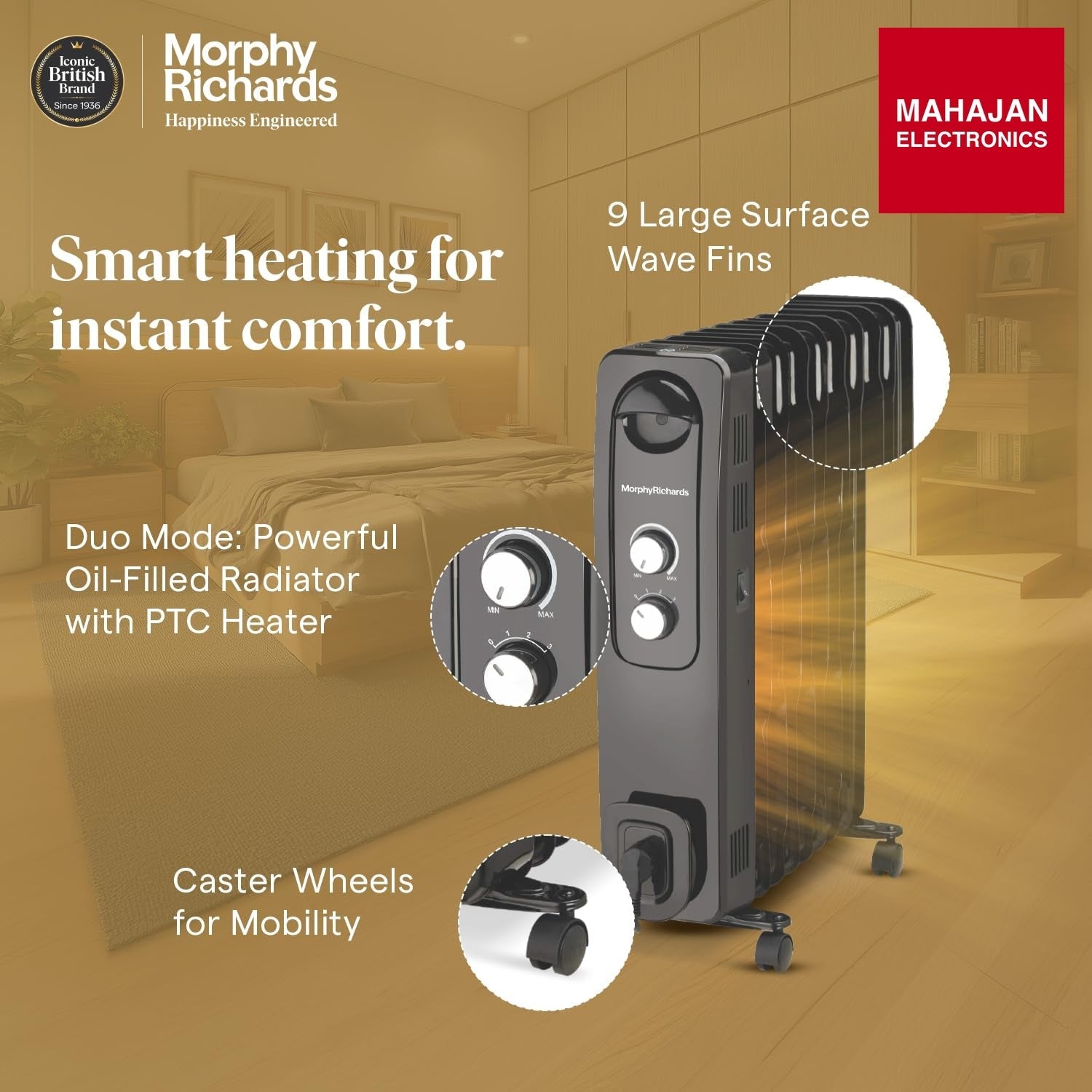 Morphy Richards OFR Room Heater, 9F WAVE FIN Fin 2400 Watts Oil Filled Room Heater with 400W PTC Ceramic Fan – Mahajan Electronics Online.