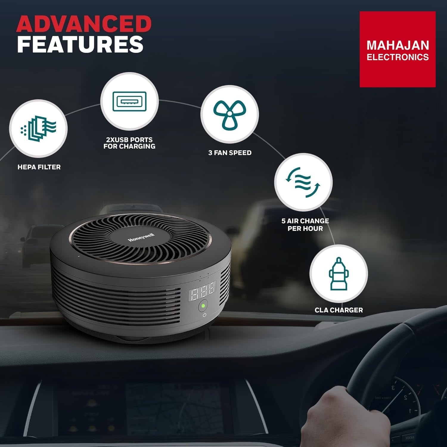 Honeywell New Launched Move Pure 4 Car Air Purifier, 3-in-1 Filtration, HEPA filter, removes 99.99% of PM2.5 – Mahajan Electronics Online.