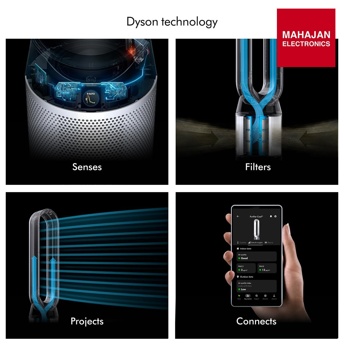Dyson Air Purifier Cool PC1 | Removes 99.95% of allergens & pollutants as small as PM 0.1 Auto, Sleep and Night modes | Control via remote, App, compatible voice assistants | 2 Year Warranty Mahajan Electronics Online