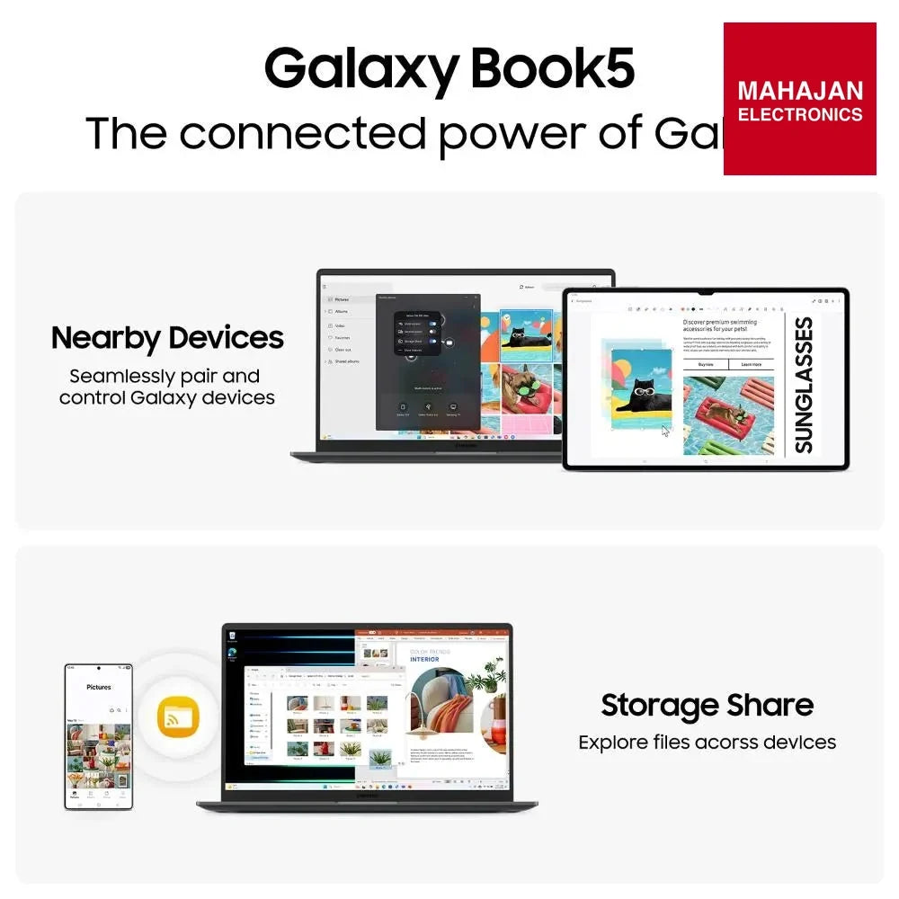 Samsung Galaxy Book5 Laptop (Intel Core Ultra 5/ 16GB LPDDR5X RAM/ 512GB SSD/ 15.6 Inch (39.62 cm) FHD – Mahajan Electronics Online.