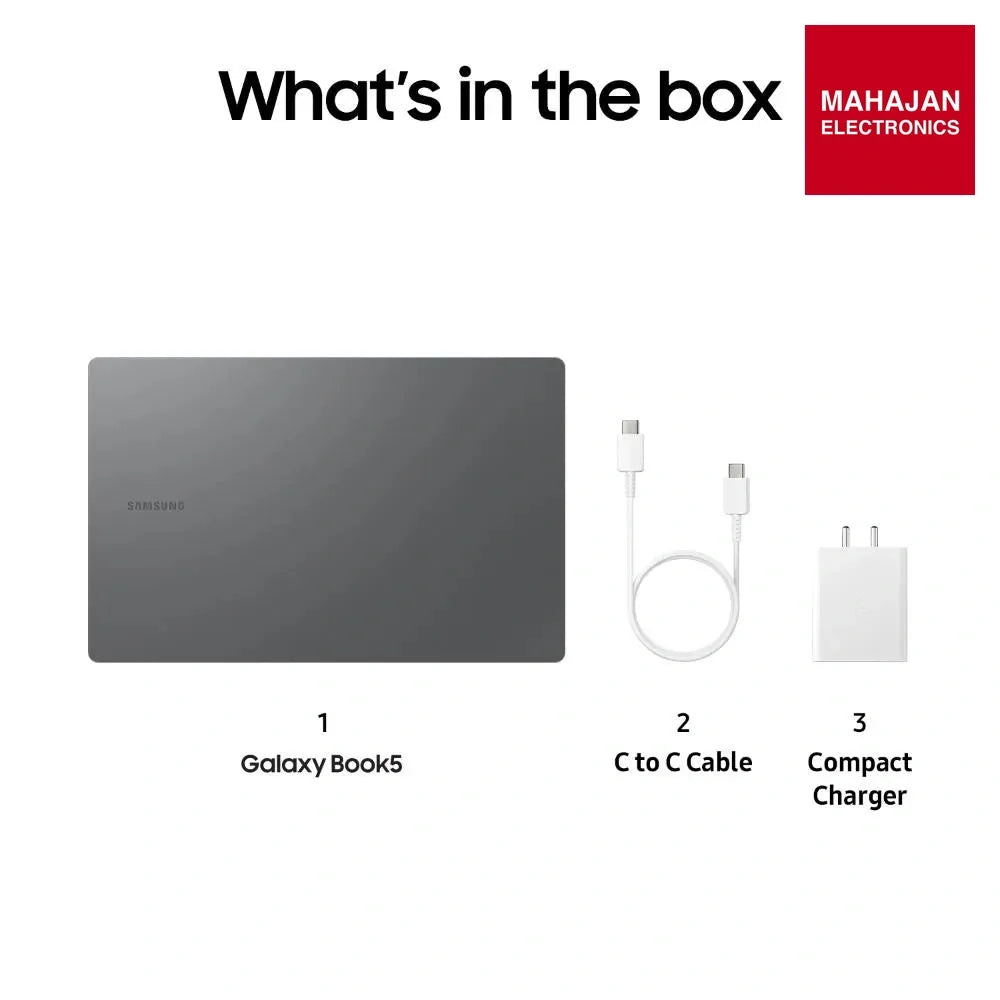 Samsung Galaxy Book5 Laptop (Intel Core Ultra 5/ 16GB LPDDR5X RAM/ 512GB SSD/ 15.6 Inch (39.62 cm) FHD – Mahajan Electronics Online.