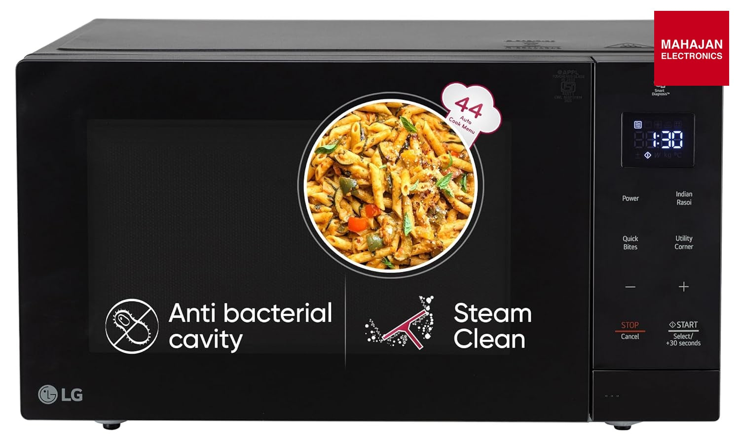 LG 30 L Solo Microwave Oven (MS3032BK, Black, 44 Auto Cook Menu, Steam Clean, Anti-bacterial cavity) – Mahajan Electronics Online.