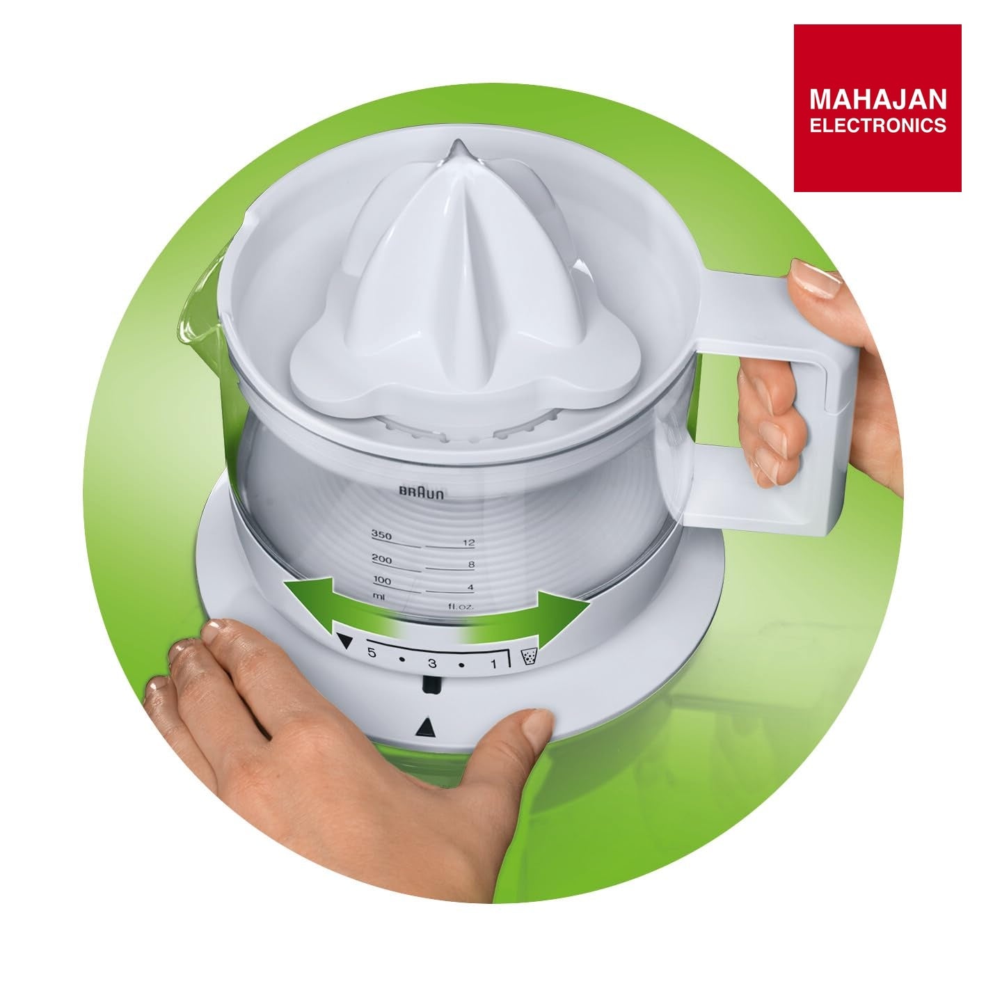 Braun Electric Citrus Juicer, Automatic Juice Extractor for Citrus Fruits, Left - Right Rotation, Auto Stop – Mahajan Electronics Online.