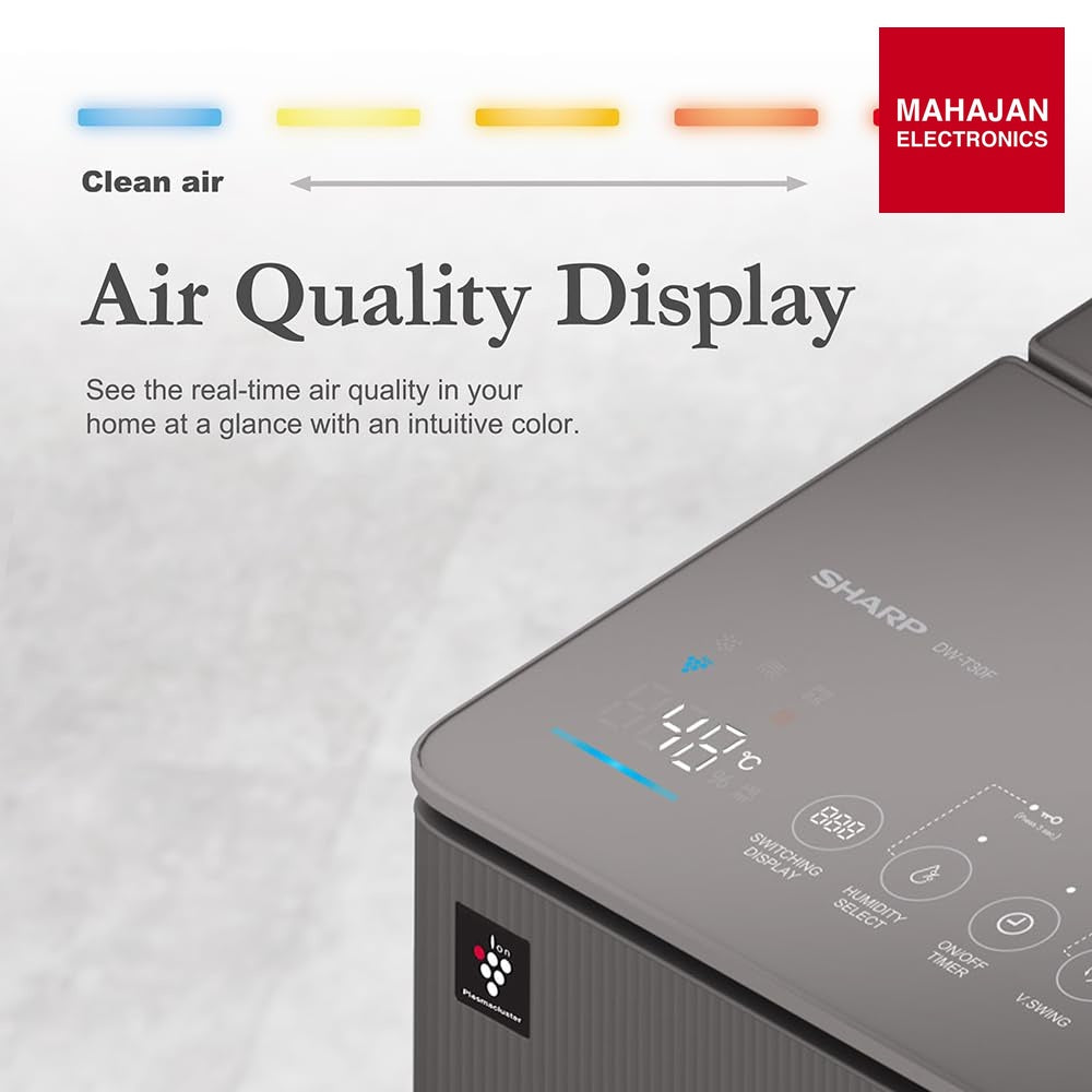 SHARP DW-T30FM-H Charcoal Gray Dehumidifier with Air Purifier I Dual louver, Plasmacluster Tech, VOCs I – Mahajan Electronics Online.