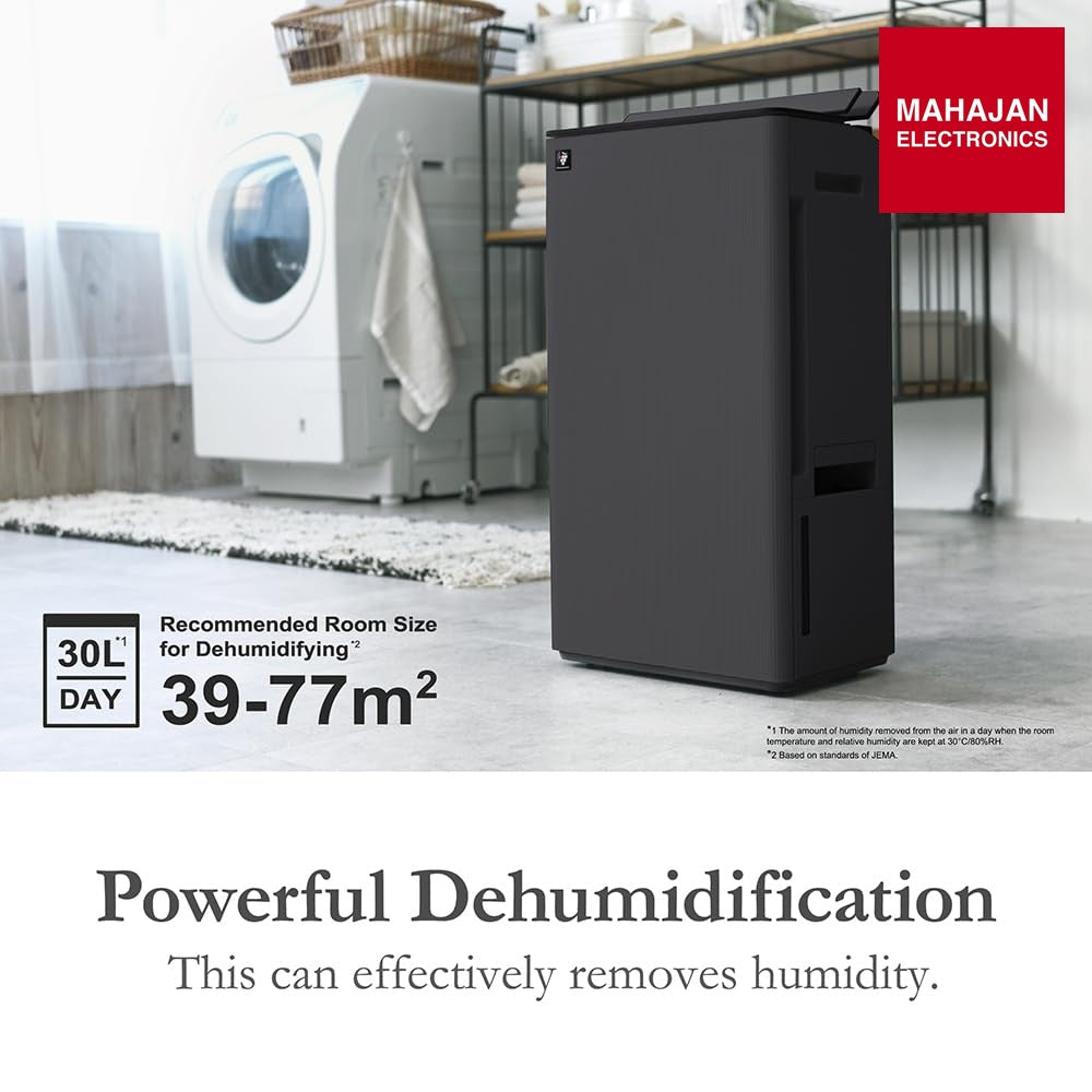 SHARP DW-T30FM-H Charcoal Gray Dehumidifier with Air Purifier I Dual louver, Plasmacluster Tech, VOCs I – Mahajan Electronics Online.