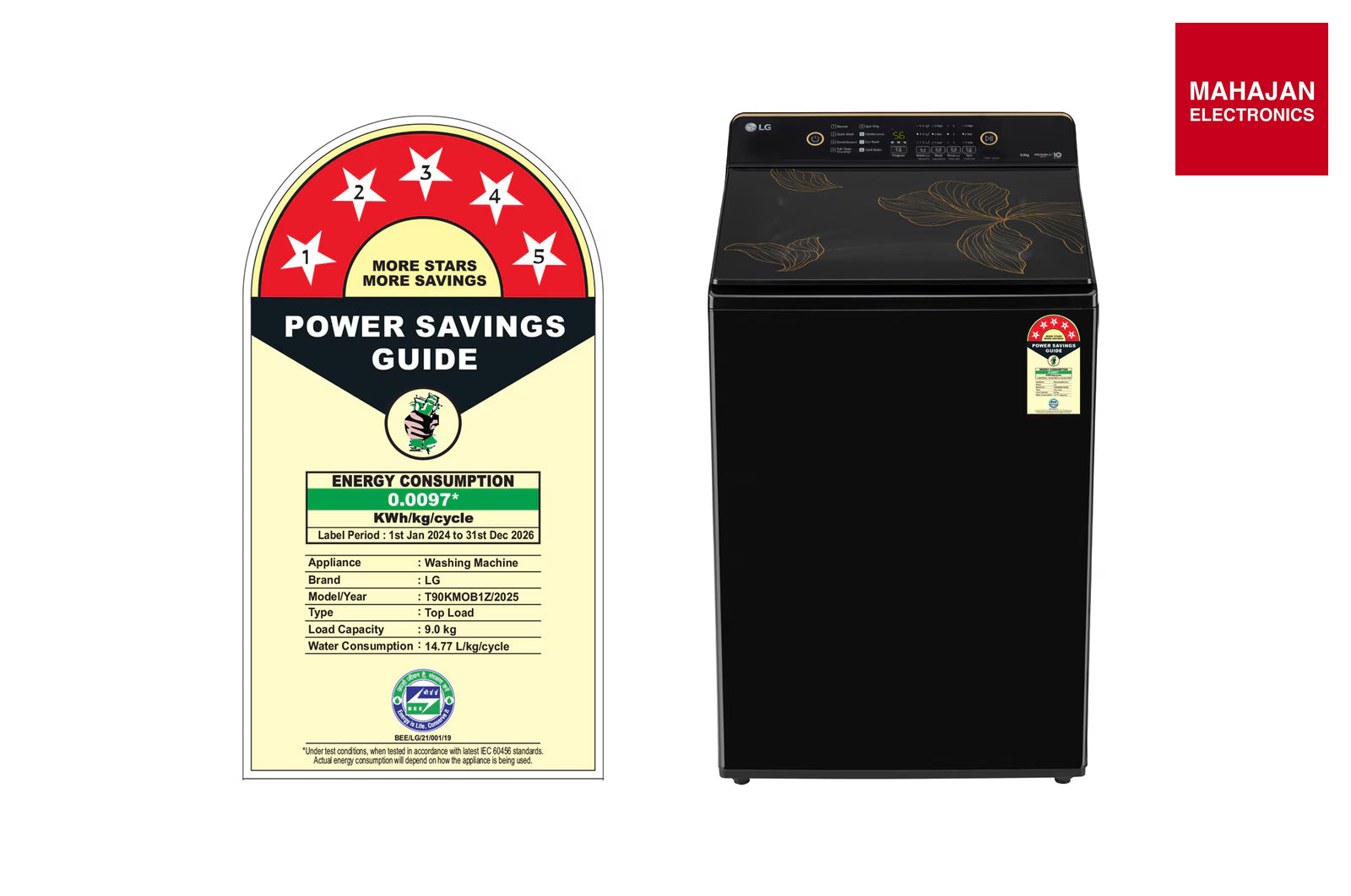 LG T90KMOB1Z 9Kg Top Load Washing Machine, Hard Water Wash, Onyx Black, 5 Star 2025 – Mahajan Electronics Online.