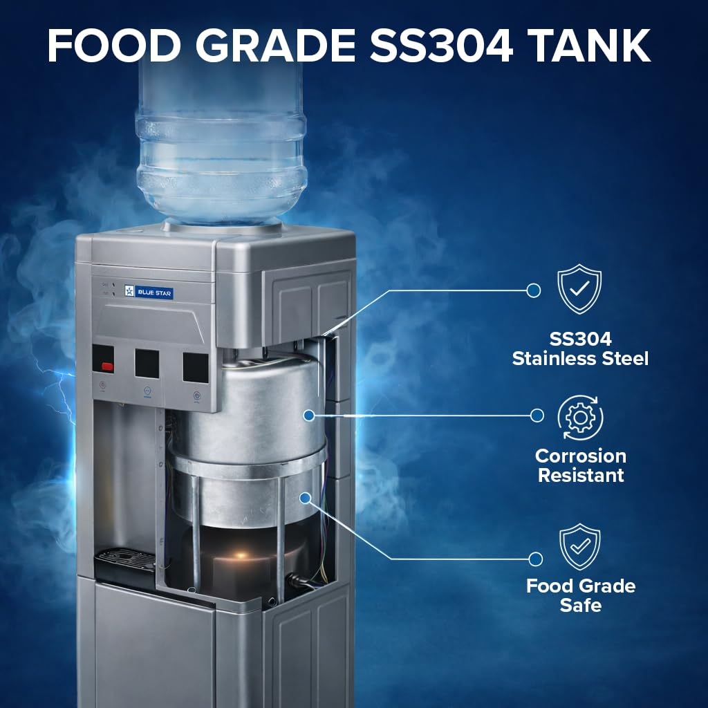 Blue Star BWD3FMRGA-G Water Dispenser with Refrigerator | Hot, Cold & Normal Water | 15L Cooling Cabinet | Floor Standing Water Cooler | GreOnline Mahajan Electronics