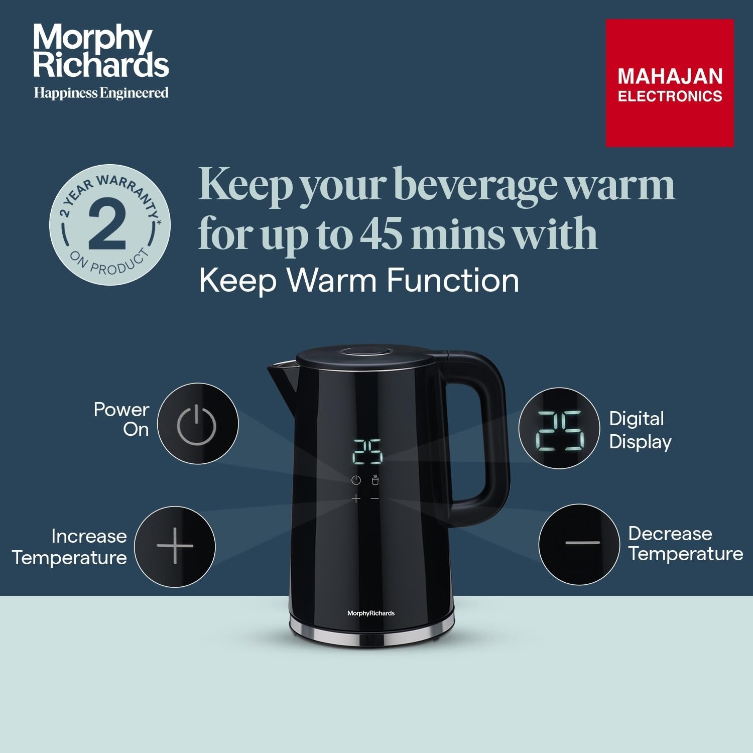 Morphy Richards Windsor Series 1.7 Litre Digital Electric Kettle|Digital Display with Touch Controls|Strix – Mahajan Electronics Online.