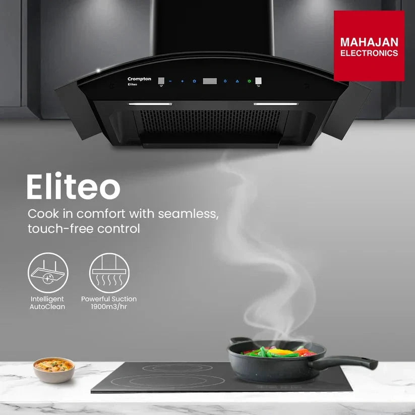 Crompton Chimney (CHD-ELC60FLE-IND) | 1900m³/hr Suction Filterless Wall |60 cm Auto-Clean Chimney With – Mahajan Electronics Online.