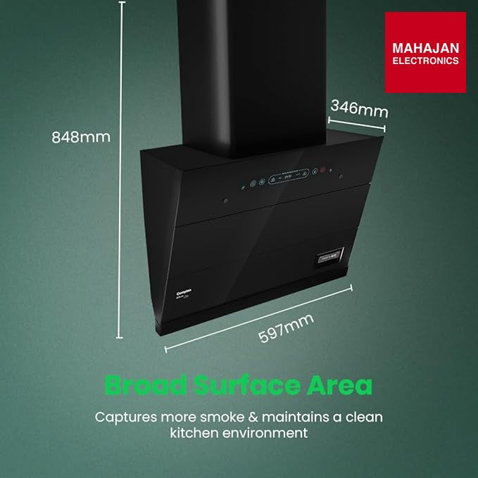 Crompton CHD-AQI60FLE-IND, Black AQNova BLDC 1800m3/hr 60cm Slant Chimney|AirIQ technology|Adaptive suction – Mahajan Electronics Online.