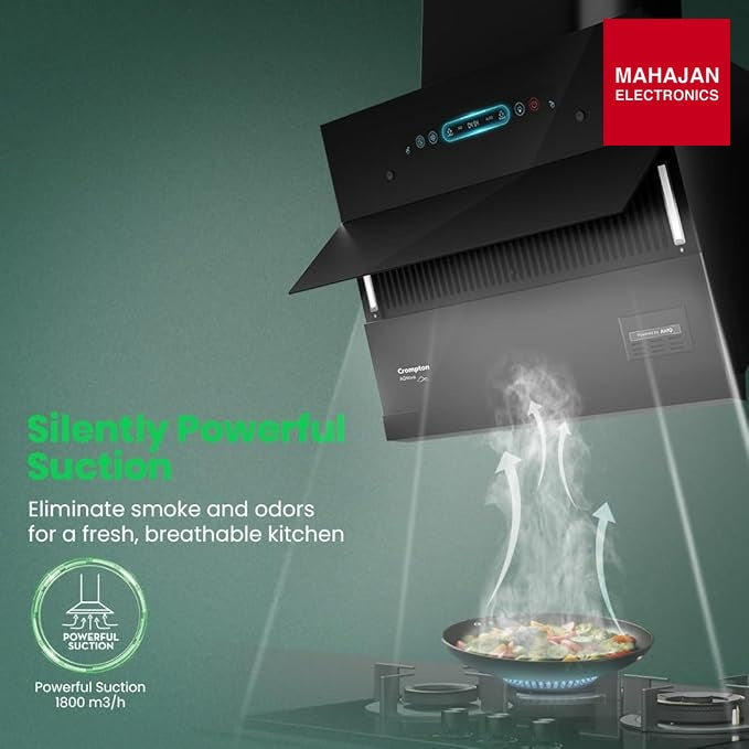 Crompton CHD-AQI90FLE-IND, Black AQNova BLDC 1800m3/hr 90cm Slant Chimney|AirIQ technology|Adaptive suction – Mahajan Electronics Online.
