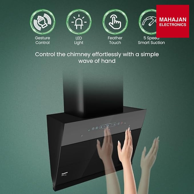 Crompton CHD-AQI90FLE-IND, Black AQNova BLDC 1800m3/hr 90cm Slant Chimney|AirIQ technology|Adaptive suction – Mahajan Electronics Online.