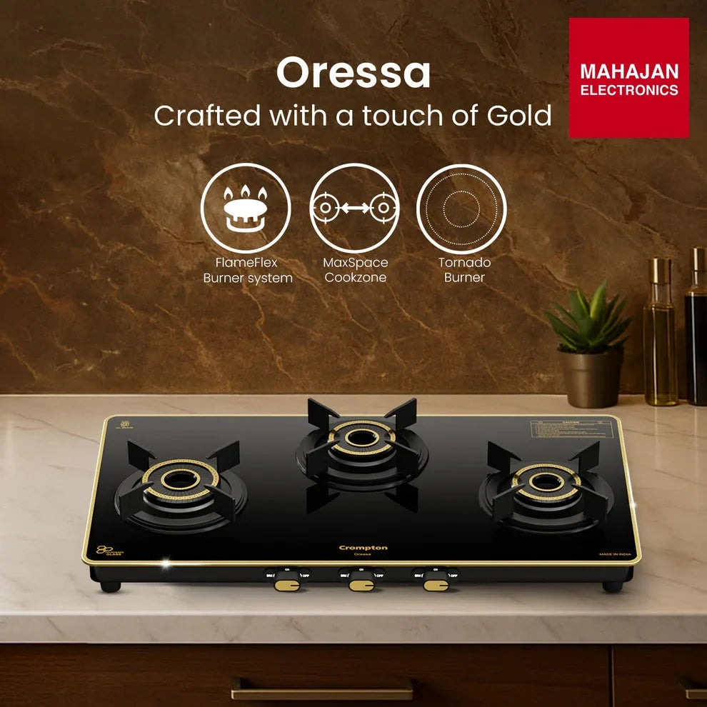Crompton Oressa CKT-ORR723-MSB 3 Burner 72 cm Slim Glass Cooktop – Mahajan Electronics Online.
