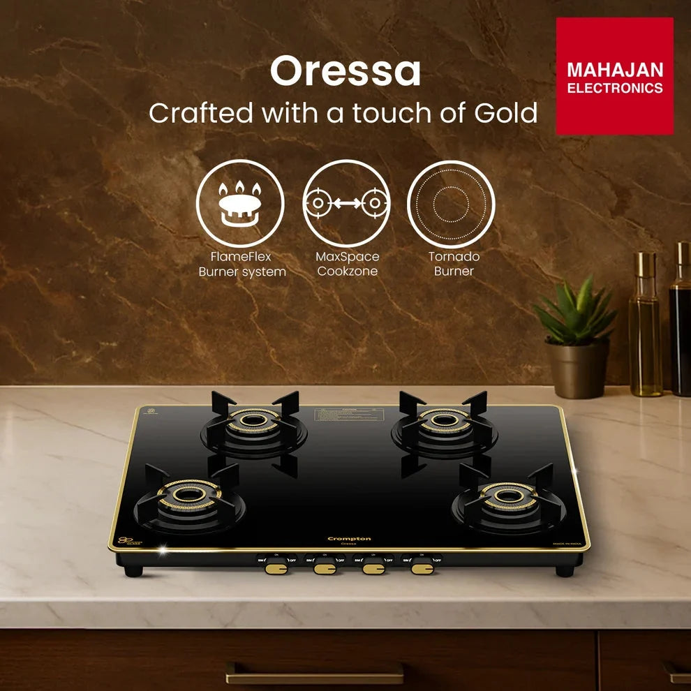 Crompton Oressa CKT-ORR704-MSB 4 Burner 70 cm Slim Glass Cooktop – Mahajan Electronics Online.