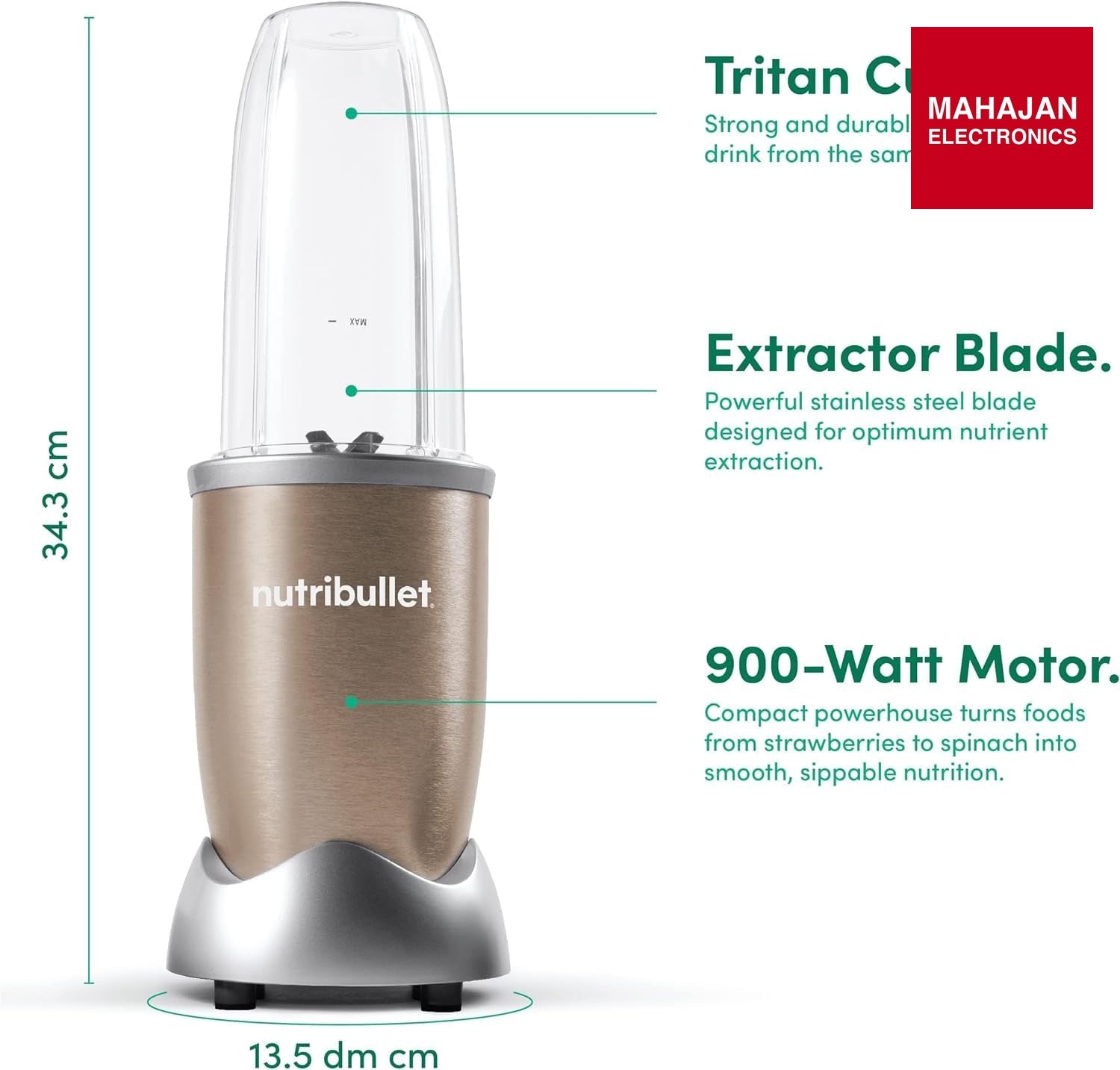 Nutribullet Pro 900W Champagne Gold, 12 Pcs Set, Mixer / Grinder / Smoothie Maker, "The Original ", Food – Mahajan Electronics Online.