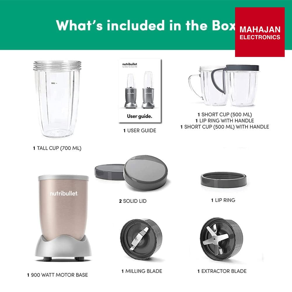 Nutribullet Pro 900W Champagne Gold, 12 Pcs Set, Mixer / Grinder / Smoothie Maker, "The Original ", Food – Mahajan Electronics Online.