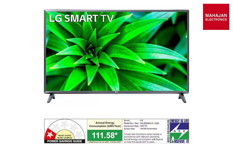LG 43LR56006LC 108cm (43) Smart FHD TV, α5 AI Processor Gen6, Active HDR, Dolby Audio™, 2025 – Mahajan Electronics Online.