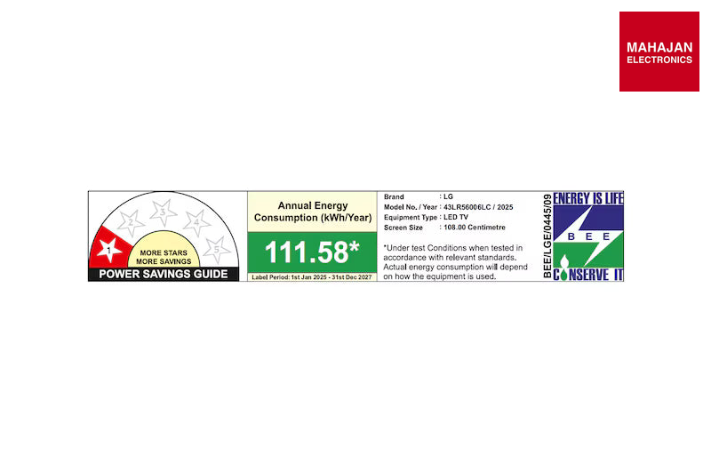 LG 43LR56006LC 108cm (43) Smart FHD TV, α5 AI Processor Gen6, Active HDR, Dolby Audio™, 2025 – Mahajan Electronics Online.
