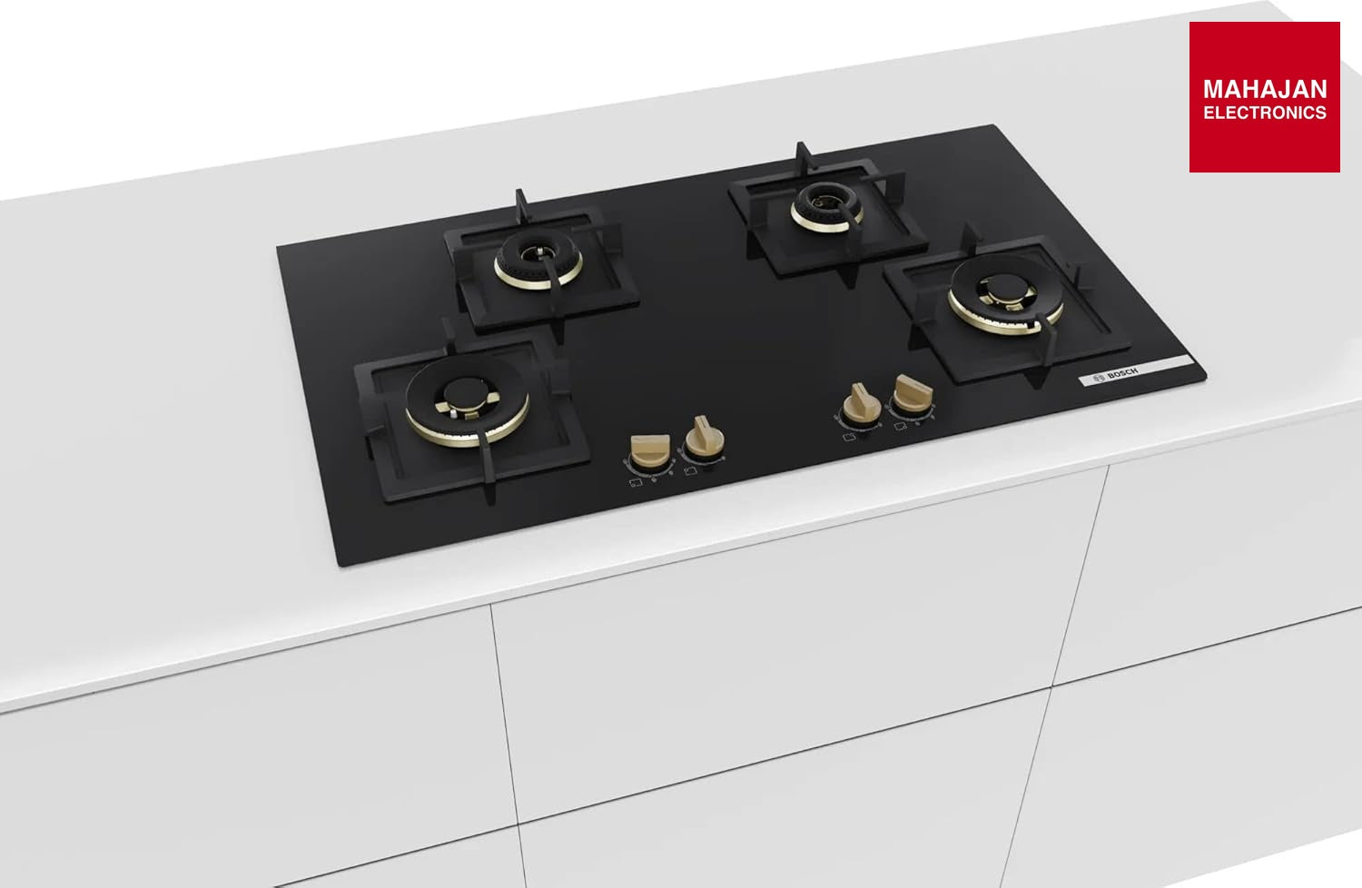 Bosch PNF9B6G20I Built in Gas Hob Black Tempered glass Glass 4 Burner Auto Ignition 90 cm Full Brass 3D Ring – Mahajan Electronics Online.