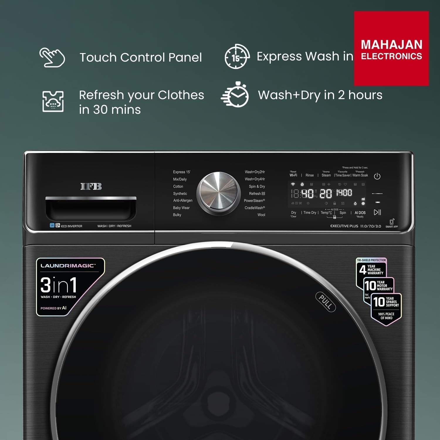 IFB WDR Executive Plus ZBG 11/7/3 kg Fully Automatic Washer Dryer Refresher with Steam Refresh, AI DOS, 100% – Mahajan Electronics Online.