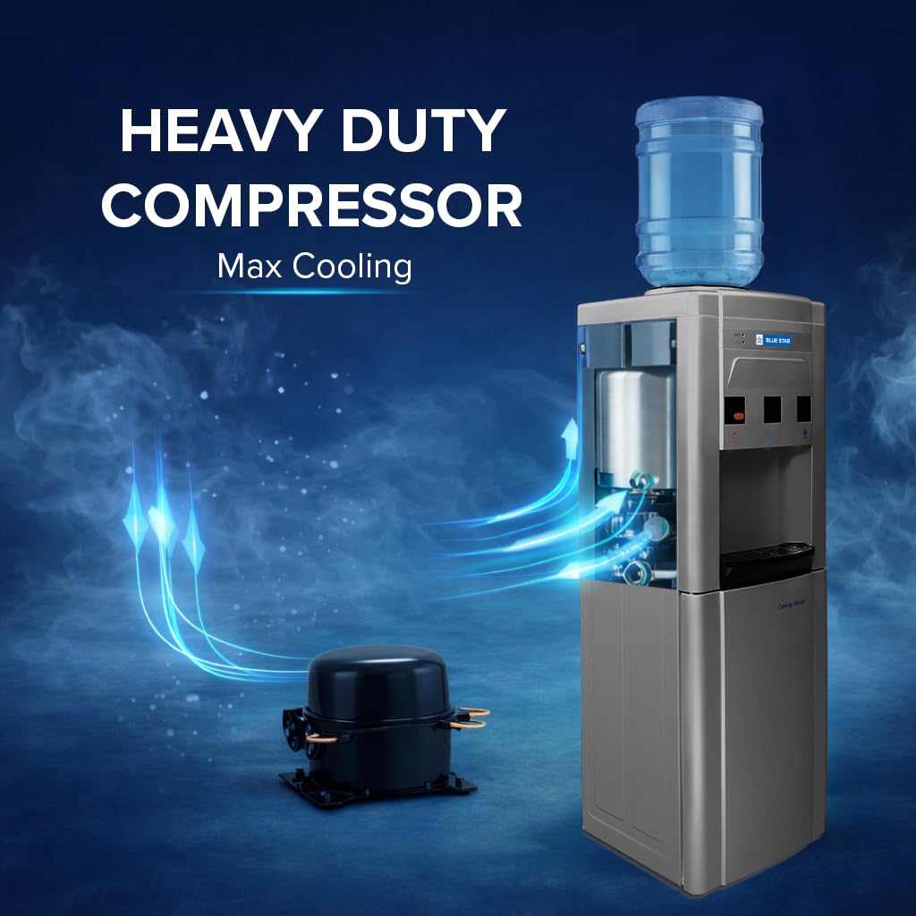Blue Star BWD3FMRGA-G Water Dispenser with Refrigerator | Hot, Cold & Normal Water | 15L Cooling Cabinet | Floor Standing Water Cooler | GreOnline Mahajan Electronics