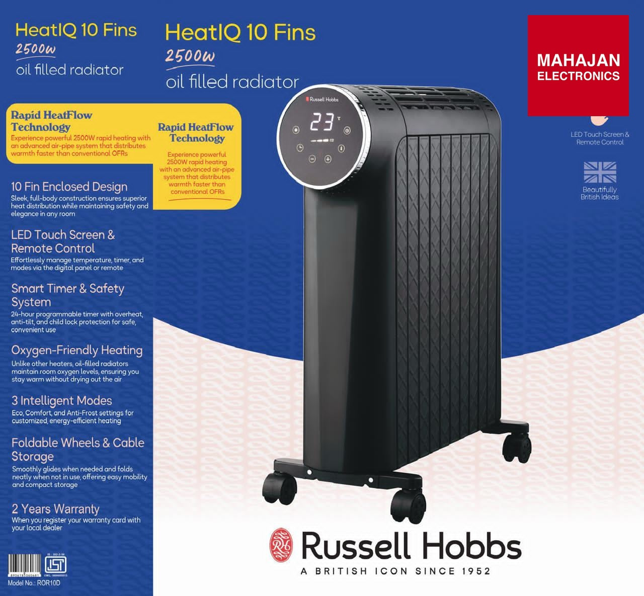 Russell Hobbs ROR10D HeatIQ 2500W Oil Filled Radiator Heater – Mahajan Electronics Online.