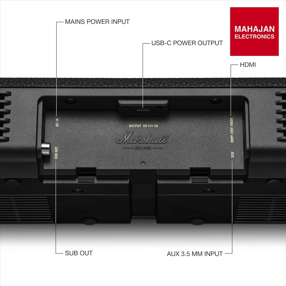 Marshall Heston 60 soundbar with Dolby Atmos & DTS:X, Wired & Wireless Subwoofer Connectivity – Dual HDMI – Mahajan Electronics Online.