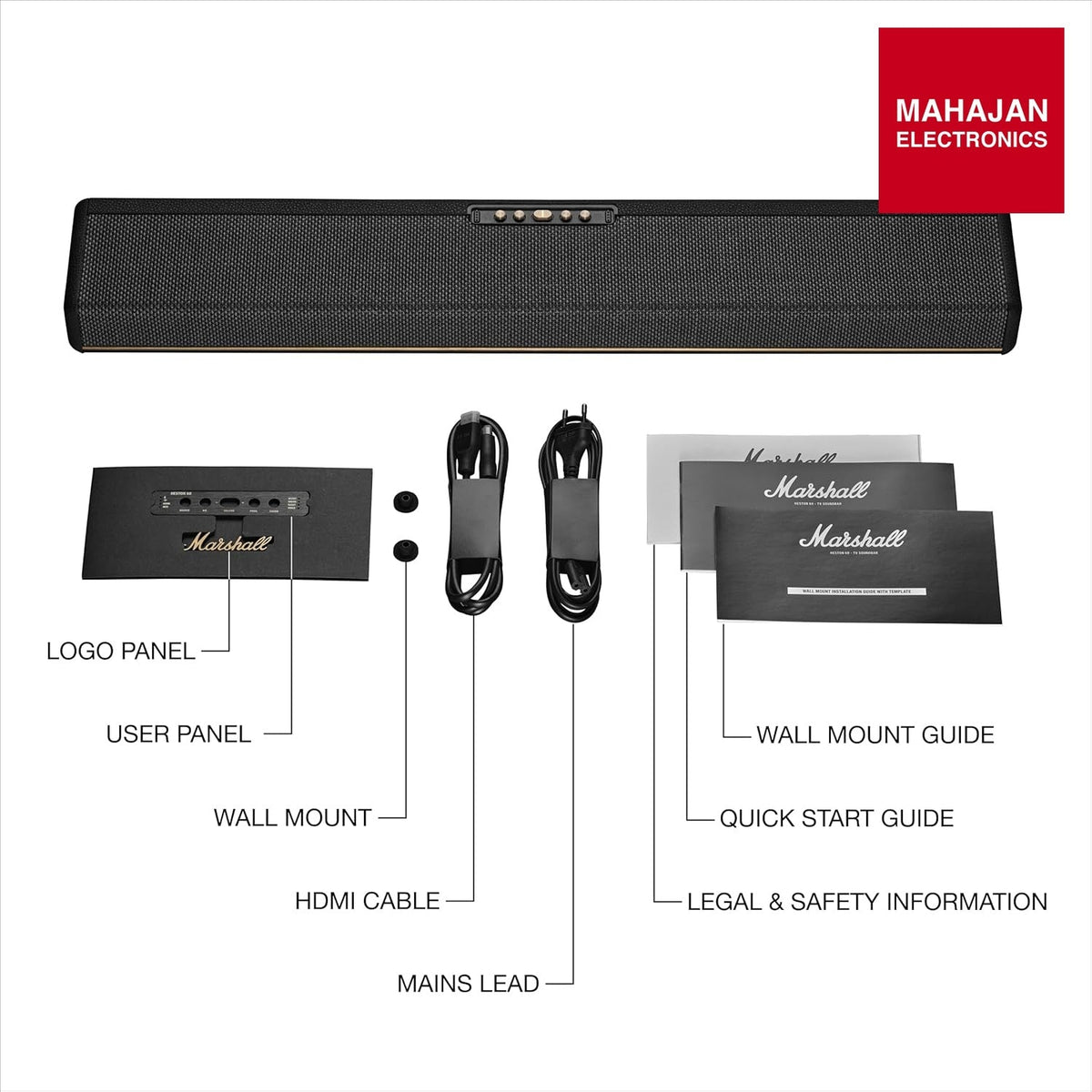 Marshall Heston 60 soundbar with Dolby Atmos & DTS:X, Wired & Wireless Subwoofer Connectivity – Dual HDMI – Mahajan Electronics Online.