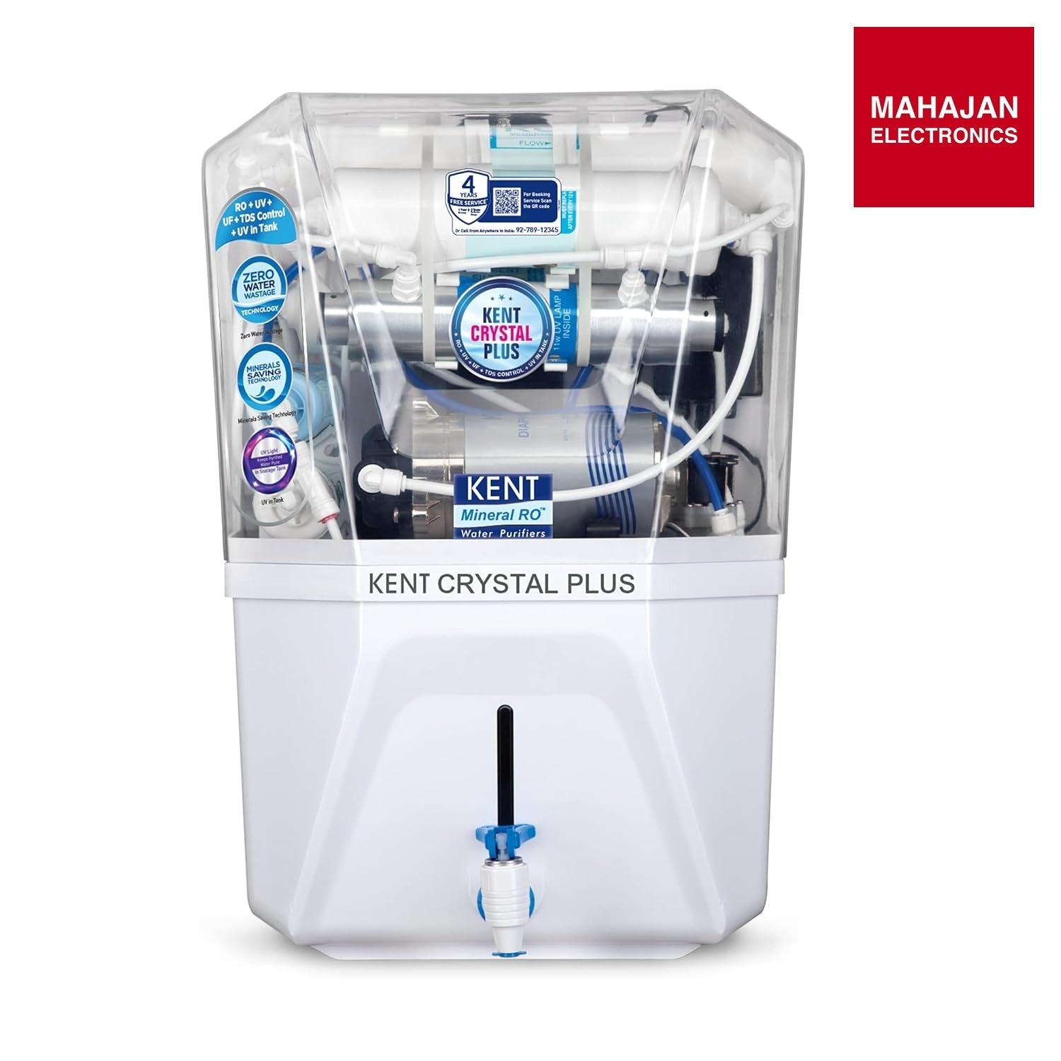 KENT Crystal Plus Alkaline RO + UV + UF + TDS Control + in-Tank UV Water Purifier 11 L | 20 L/hr Water – Mahajan Electronics Online.