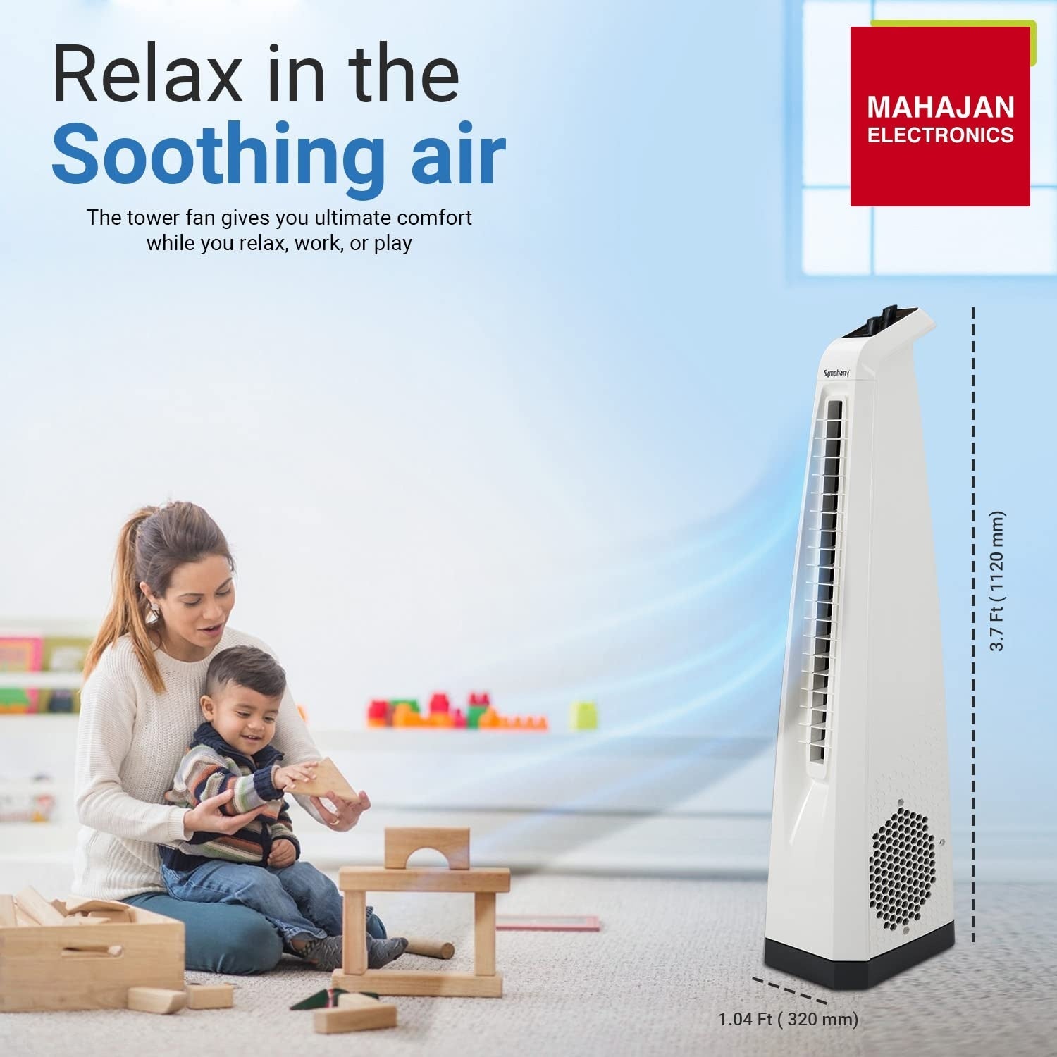 Symphony Surround Bladeless Tower Fan for Room & Office | High-Speed with Swivel Action & Simple Knob Control – Mahajan Electronics Online.