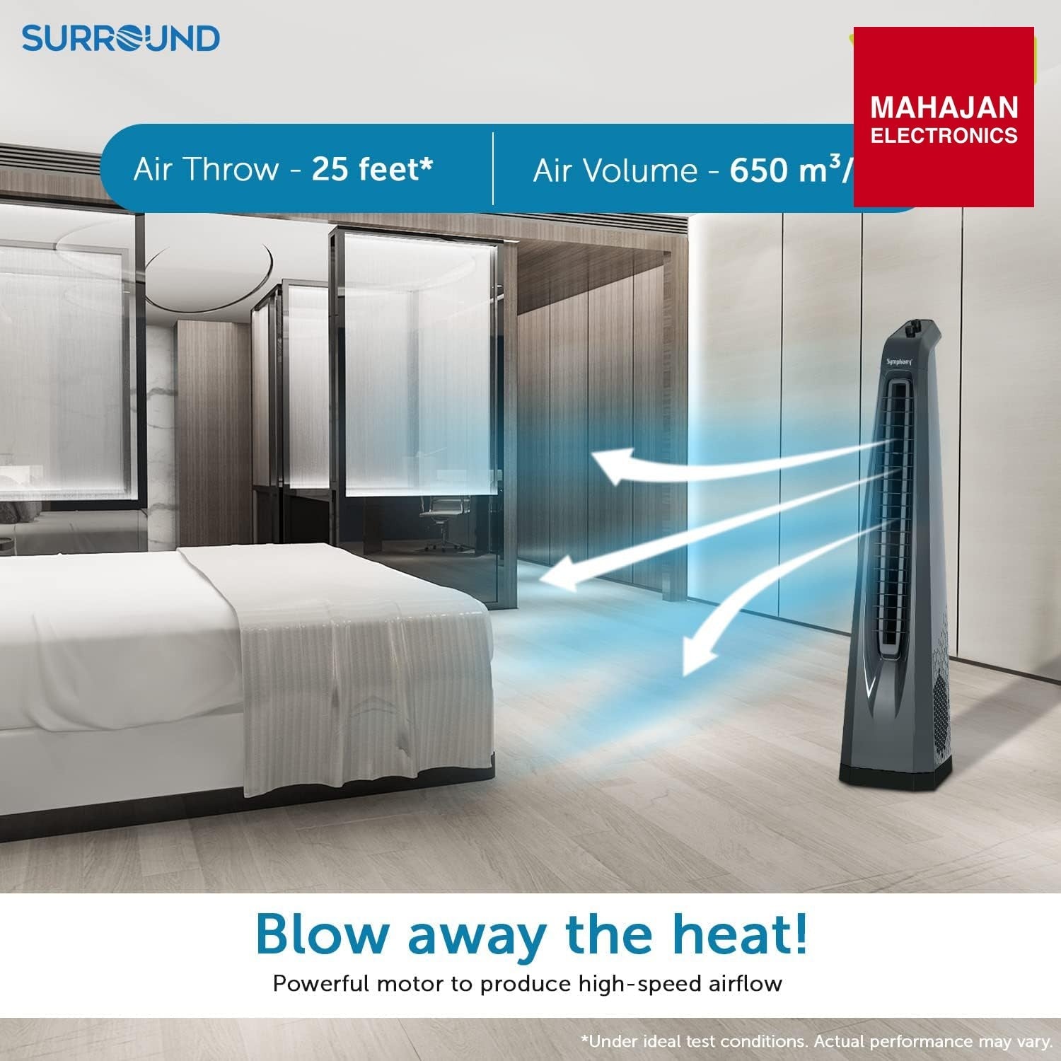 Symphony Surround Bladeless Tower Fan for Room & Office | High-Speed with Swivel Action & Simple Knob Control – Mahajan Electronics Online.