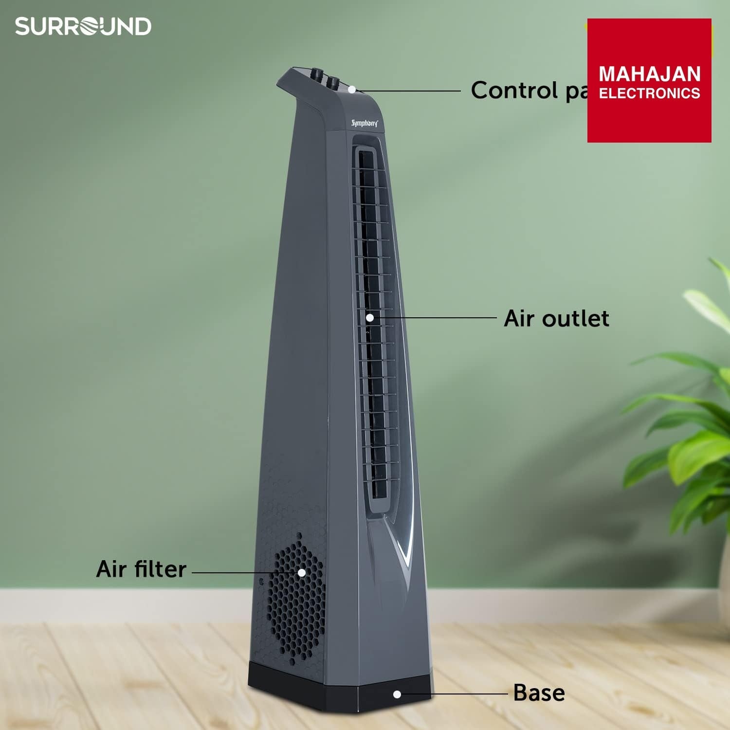 Symphony Surround Bladeless Tower Fan for Room & Office | High-Speed with Swivel Action & Simple Knob Control – Mahajan Electronics Online.