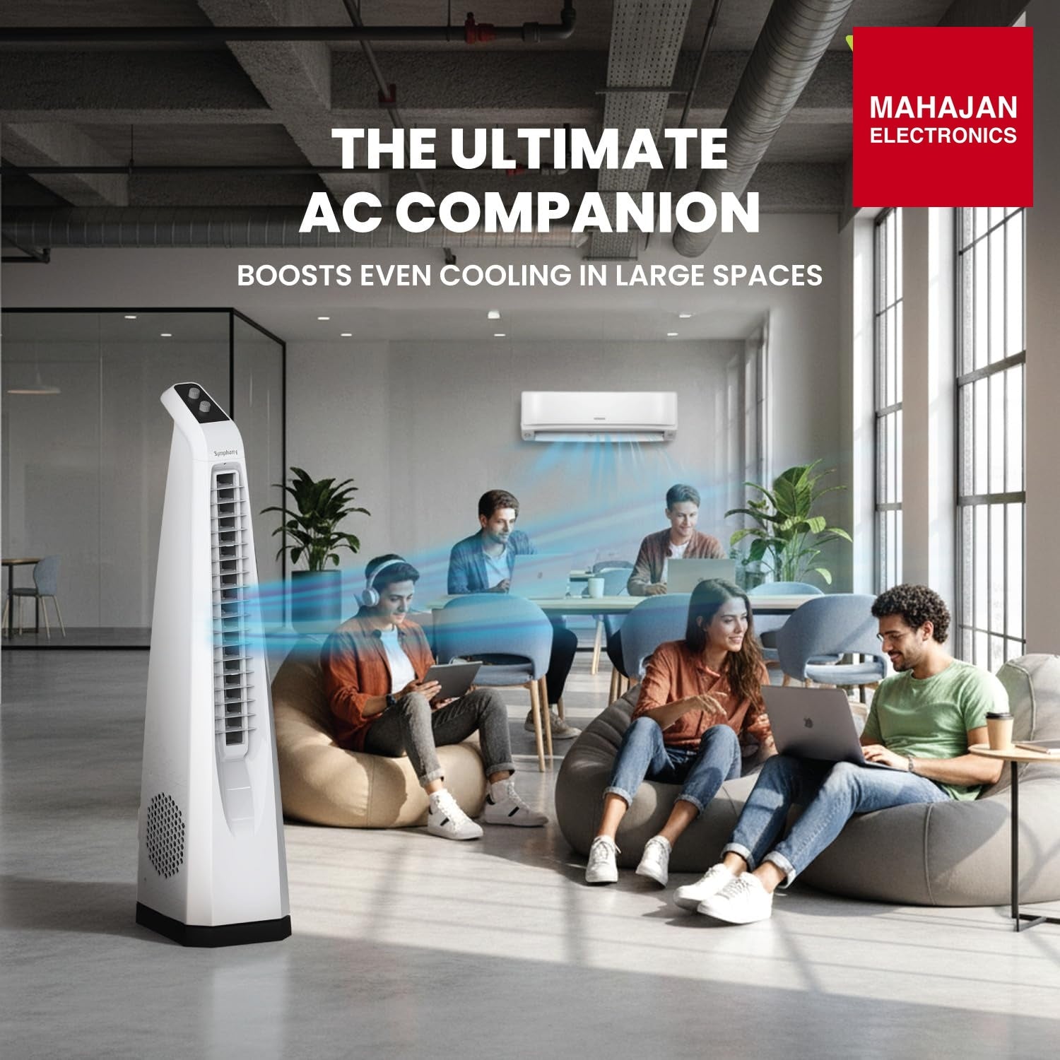 Symphony Surround Sr. Bladeless Tower Fan for Room | 90 Degree Swivel Action, Knob Control Panel | Low Power – Mahajan Electronics Online.