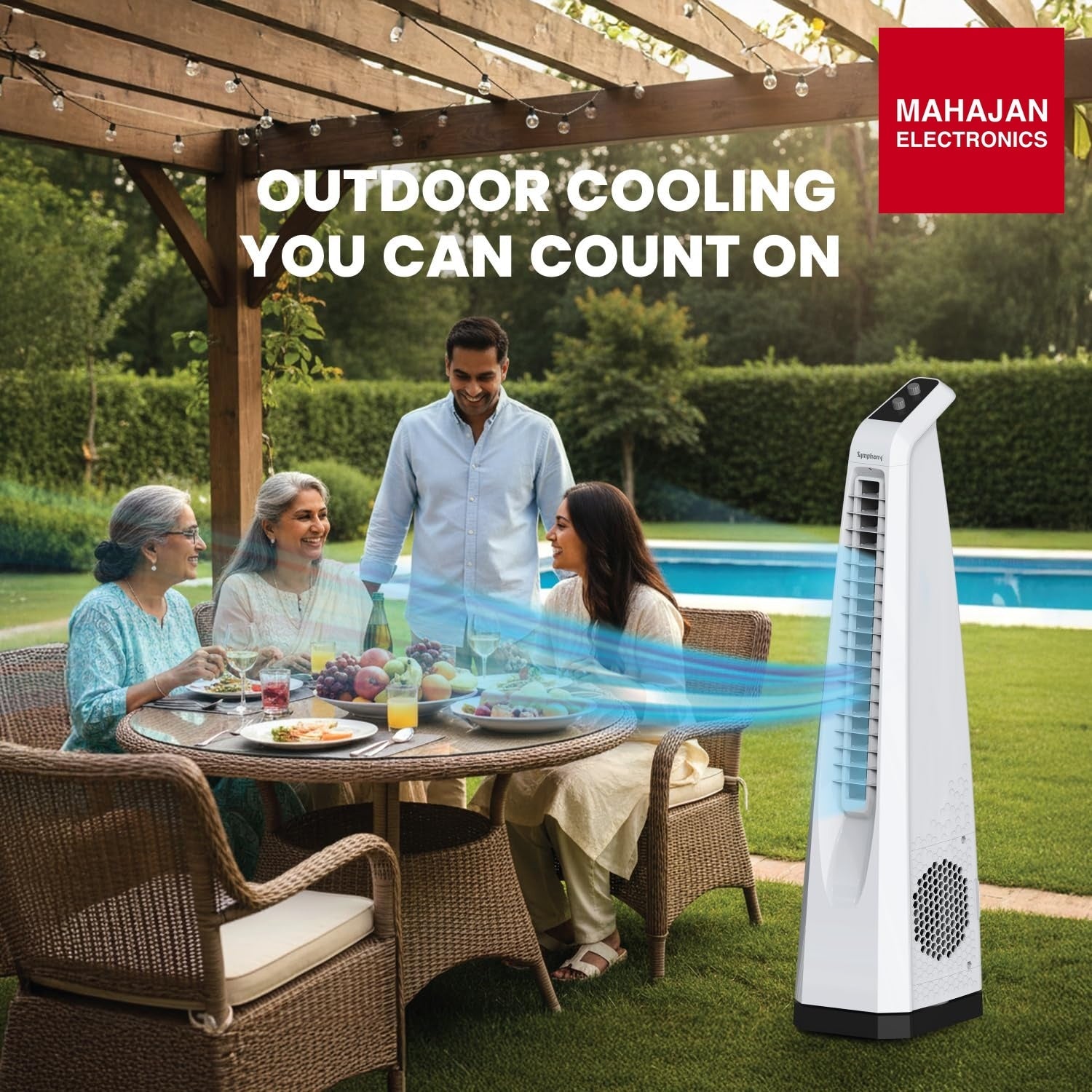 Symphony Surround Sr. Bladeless Tower Fan for Room | 90 Degree Swivel Action, Knob Control Panel | Low Power – Mahajan Electronics Online.