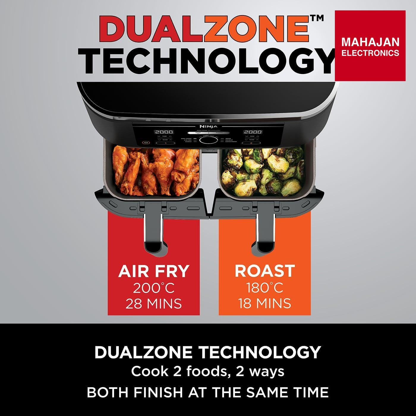 Ninja AF400 Foodi MAX Dual Zone Digital AirFryer, 2 Drawers, 9.5L, 6-in-1, Uses No Oil, Air Fry, Max Crisp – Mahajan Electronics Online.