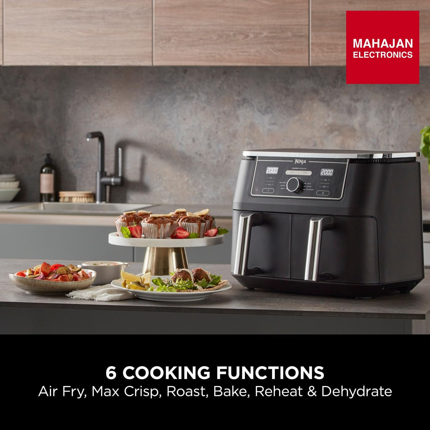 Ninja AF400 Foodi MAX Dual Zone Digital AirFryer, 2 Drawers, 9.5L, 6-in-1, Uses No Oil, Air Fry, Max Crisp – Mahajan Electronics Online.