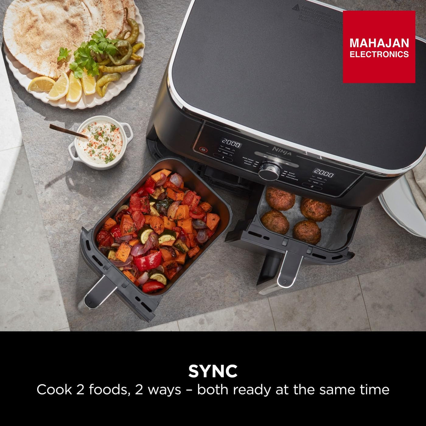Ninja AF400 Foodi MAX Dual Zone Digital AirFryer, 2 Drawers, 9.5L, 6-in-1, Uses No Oil, Air Fry, Max Crisp – Mahajan Electronics Online.