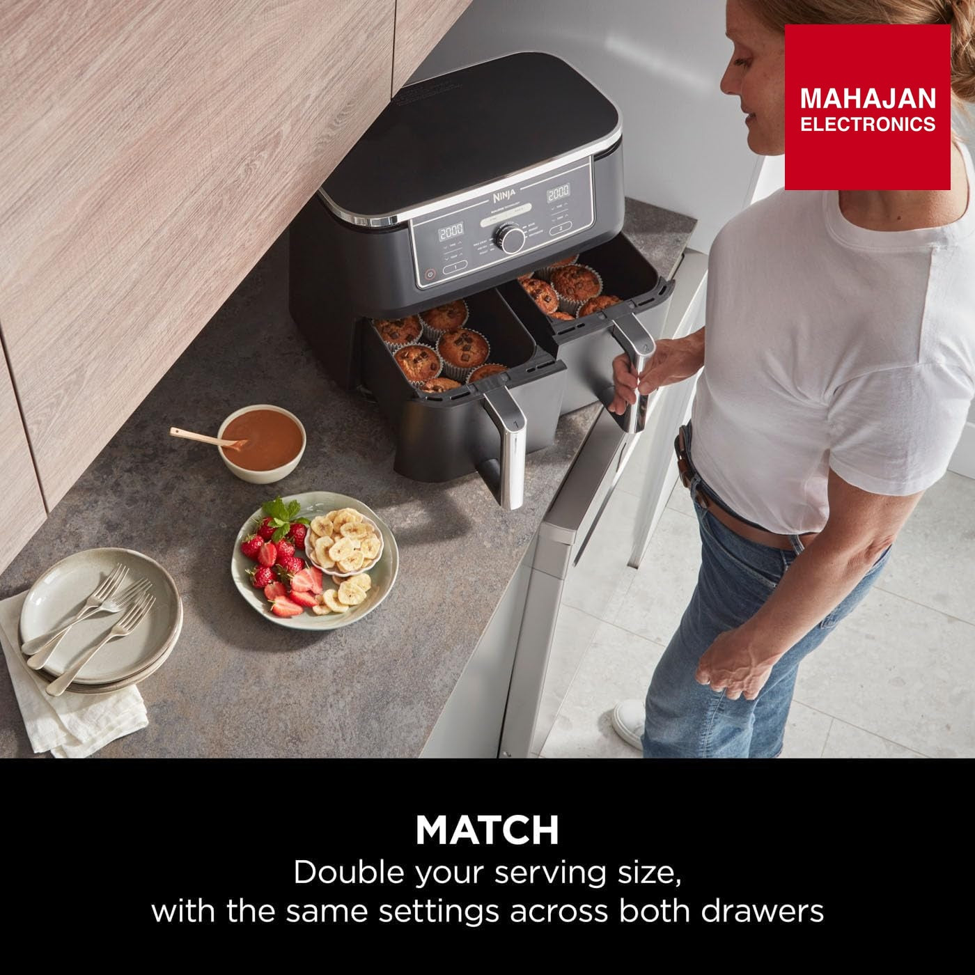 Ninja AF400 Foodi MAX Dual Zone Digital AirFryer, 2 Drawers, 9.5L, 6-in-1, Uses No Oil, Air Fry, Max Crisp – Mahajan Electronics Online.