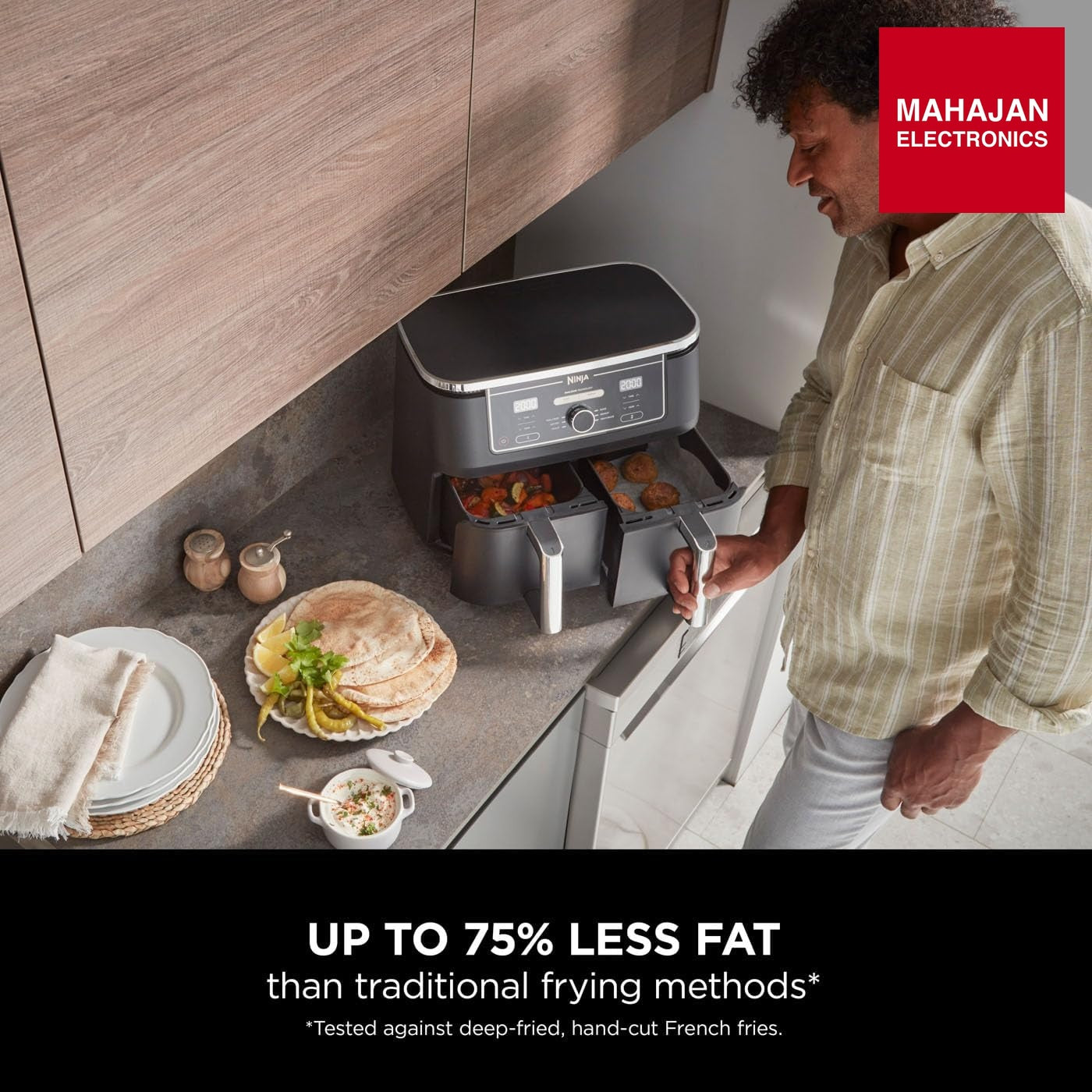 Ninja AF400 Foodi MAX Dual Zone Digital AirFryer, 2 Drawers, 9.5L, 6-in-1, Uses No Oil, Air Fry, Max Crisp – Mahajan Electronics Online.