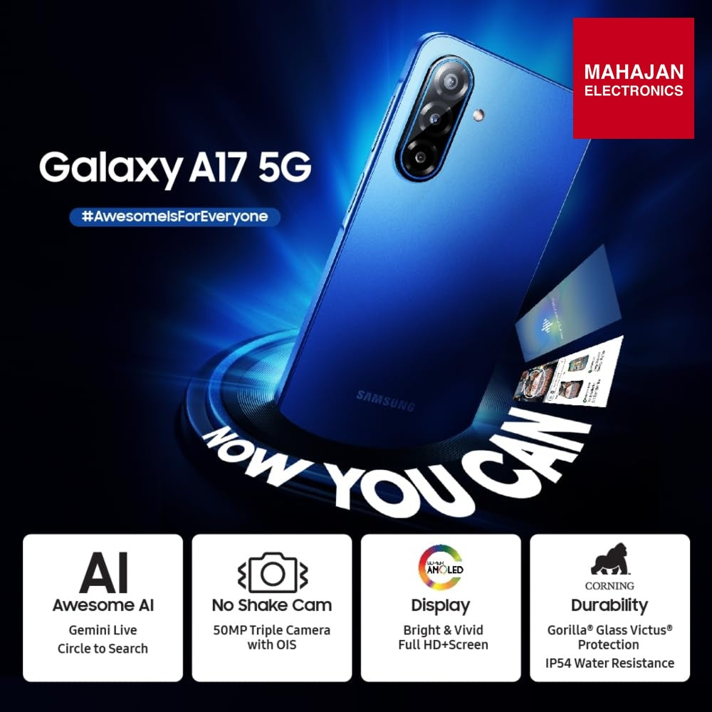 Samsung Galaxy A17 5G (Blue, 8GB RAM, 128GB Storage) | 50 MP No Shake Camera | Gemini Live | Circle to Search – Mahajan Electronics Online.