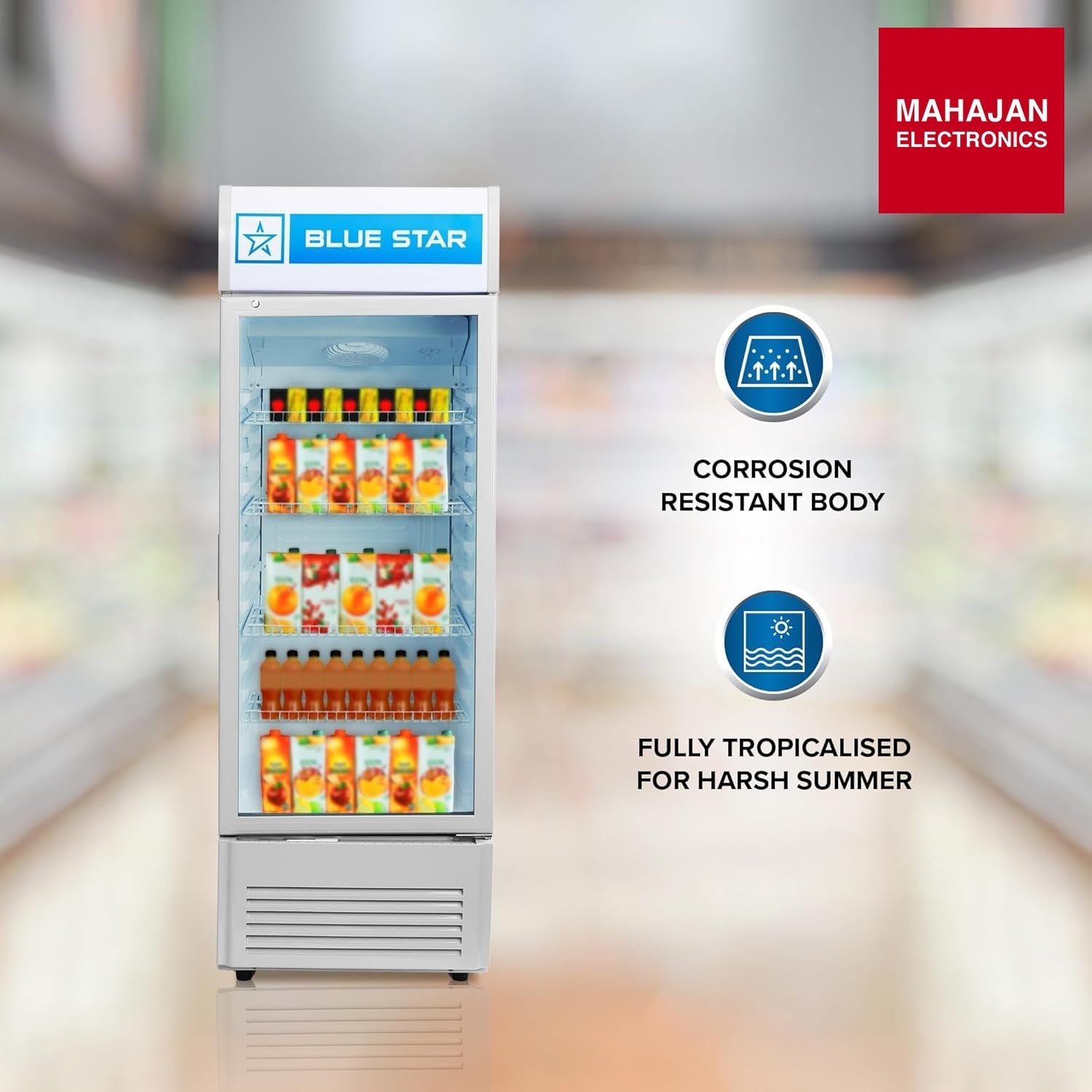 Blue Star VC325D Frost Free Vertical Glass Single Door Visi Cooler (300L, white) – Mahajan Electronics Online.