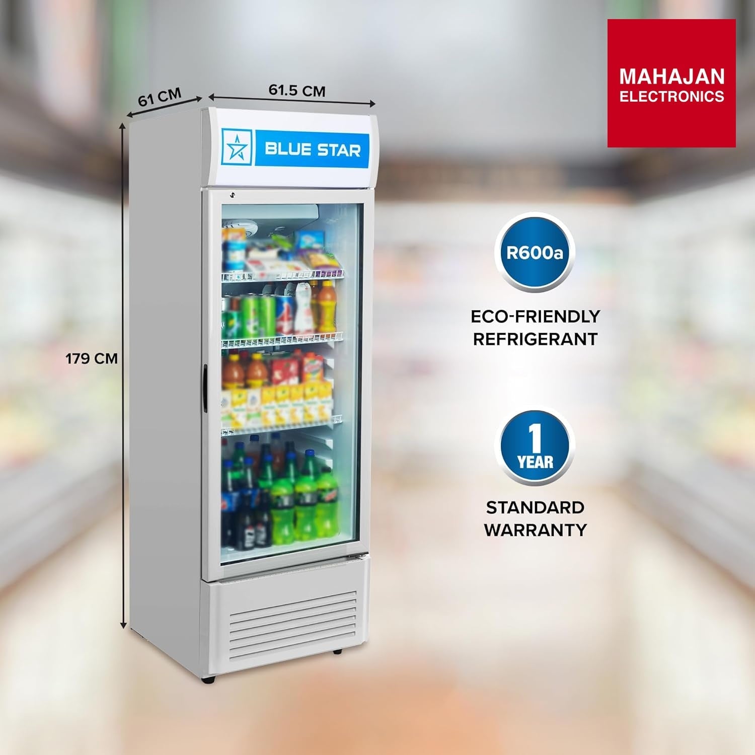Blue Star VC325D Frost Free Vertical Glass Single Door Visi Cooler (300L, white) – Mahajan Electronics Online.