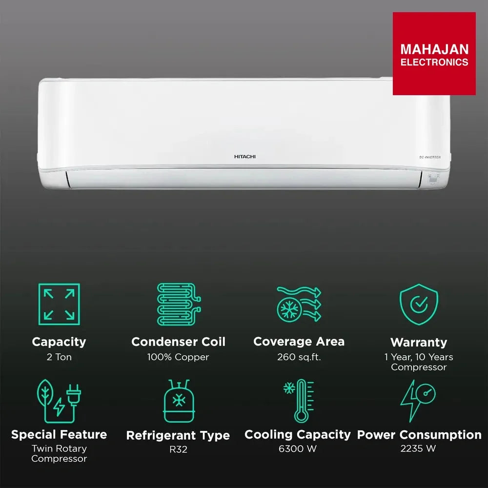 HITACHI RAS.E322PCDIB Toushi Plus 3200XL 2 Ton 3 Star Inverter Split AC (Copper Condenser, Anti-bacterial – Mahajan Electronics Online.