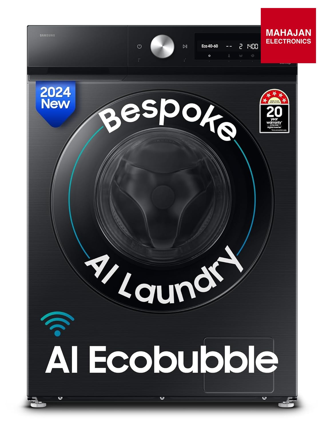 Samsung WW12DB7B24GBTL, Black 12 kg, 5 Star, AI Control, Super Speed, Wi-Fi, Hygiene Steam with Inbuilt Heater, Digital Inverter, Fully-Automatic Front Load Washing Machine. Mahajan Electronics Online